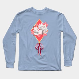 Kitsune Love - a cute Japanese fox and cherry blossoms illustration Long Sleeve T-Shirt